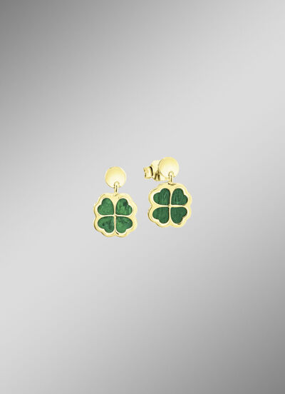 Kleeblatt-Ohrstecker mit echt Malachit 