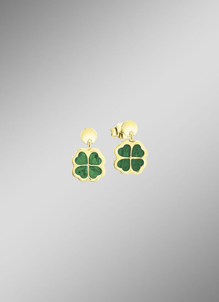 Kleeblatt-Ohrstecker mit echt Malachit 