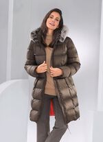 Daunen-Kurzmantel mit abnehmbarer Kapuze 