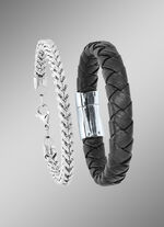 2-teiliges Armband-Set aus Edelstahl und Leder 