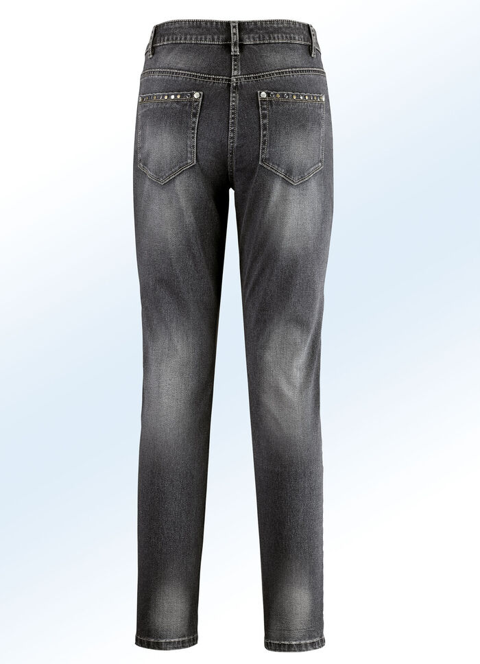 Jeans mit sch&ouml;nem Nietenbesatz SCHWARZ