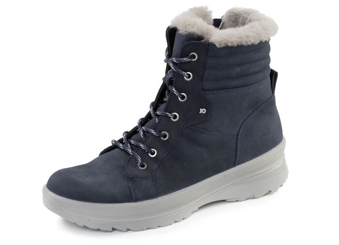 Schn&uuml;r-Bootie aus genarbtem Rind-Nubukleder MARINE