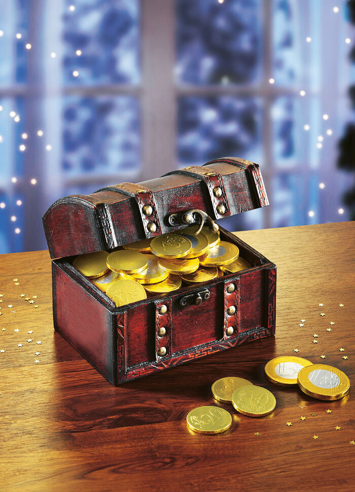 Schatztruhe mit Schoko-Münzen 