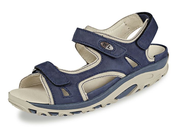 Waldläufer, sportliche Damen-Sandalen, Weite H, mit herausnehmbarem Fußbett MARINE-BEIGE