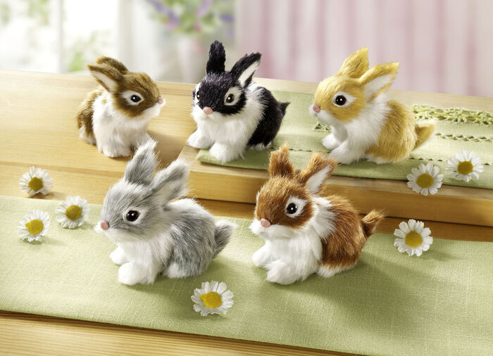 Pl&uuml;schhasen in naturgetreuen Farben, 5er-Set 