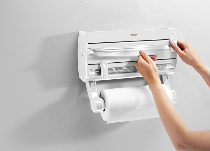 Leifheit Wandrollenhalter mit Abstellfl&auml;che f&uuml;r Gew&uuml;rze WEISS