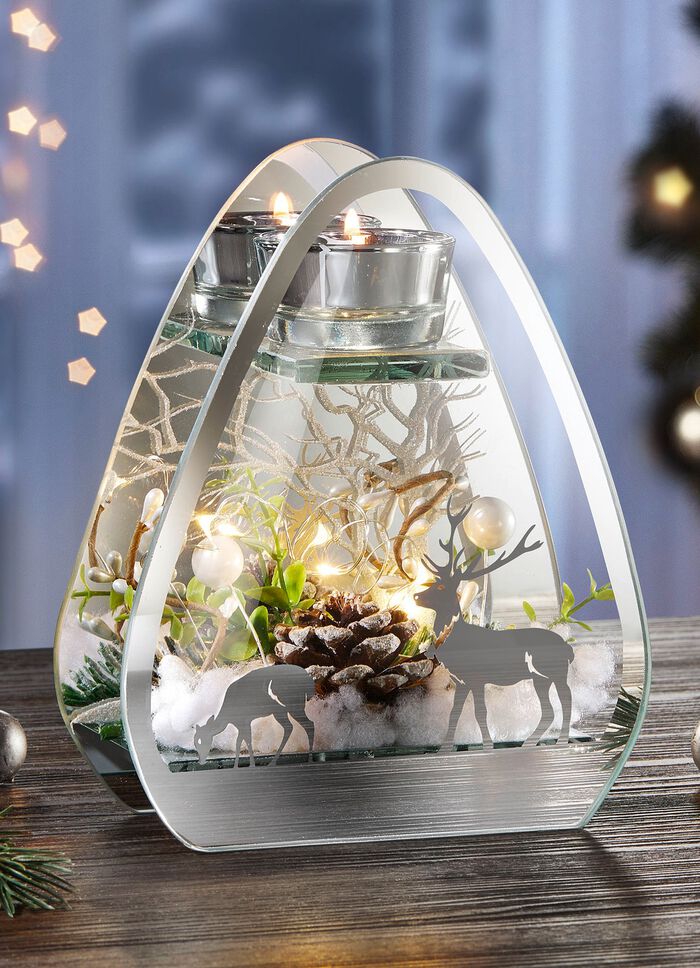 Beleuchteter Teelichthalter aus Glas 