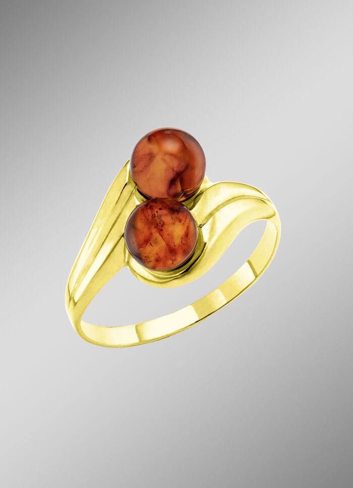 Damenring aus Gold mit echtem Bernstein 