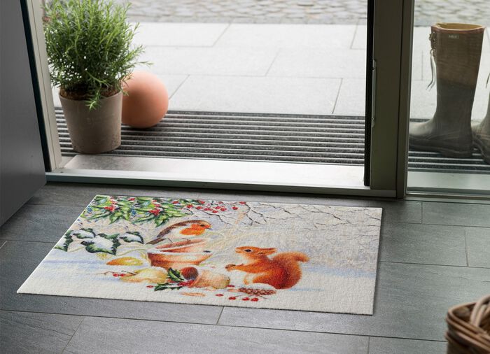 Fu&szlig;matte Eichh&ouml;rnchen mit Vogel 