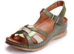 Gemini, klassische Damen-Sandalen, Weite G, mit Gummizug KHAKI-BUNT