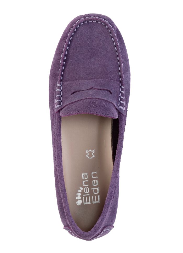 ELENA EDEN Mokassin-Slipper aus geschmeidigem Rind-Veloursleder LILA