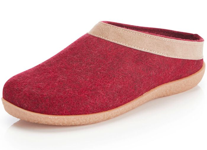 Laurina Wollfilz-Pantoffel mit Velours-Besatz GRANATROT