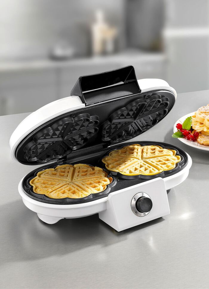 Doppel-Waffeleisen f&uuml;r 2 herzf&ouml;rmige Waffeln 