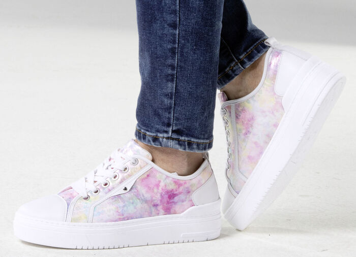 Waldl&auml;ufer Schn&uuml;r-Sneaker mit verspieltem Druck WEISS-MULTICOLOR