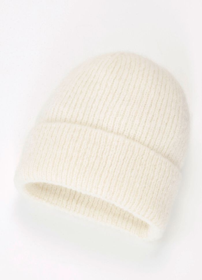 Modische Damen-M&uuml;tze, mit Umschlag WEISS