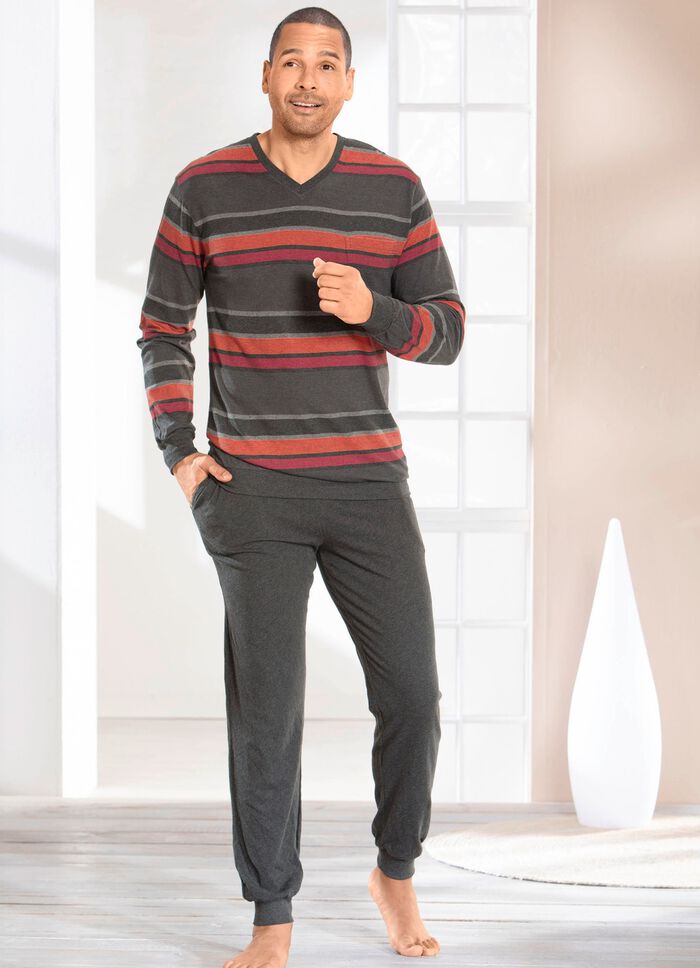 Schlafanzug mit V-Ausschnitt und B&uuml;ndchen 