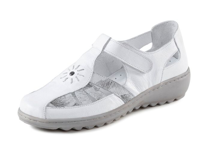 Gemini Slipper aus teilweise gepr&auml;gtem Nappaleder WEISS-GRAU