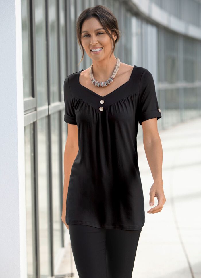 Tunika mit V-Ausschnitt in 2 Farben SCHWARZ