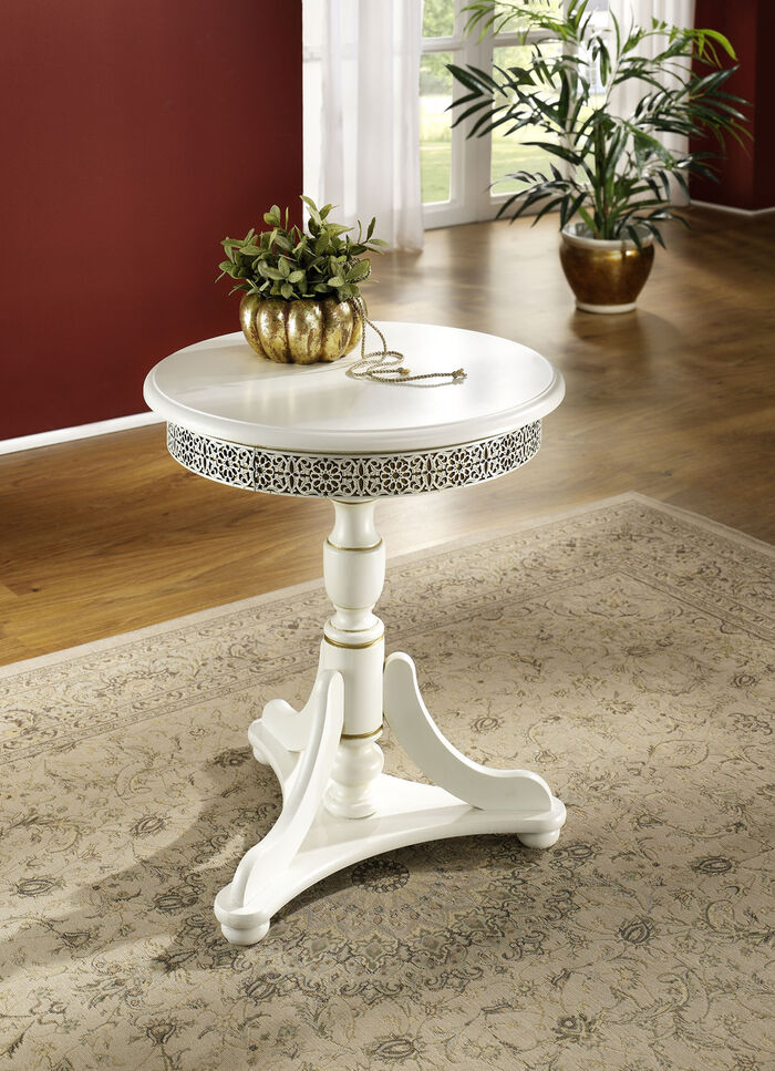 Beistelltisch mit umlaufender Verzierung WEISS-GOLD