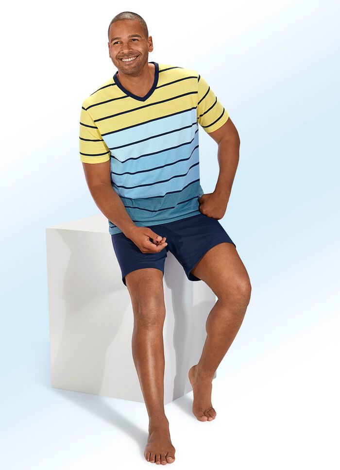 Shorty von AMMANN mit V-Ausschnitt und garngef&auml;rbtem Ringeldessin 