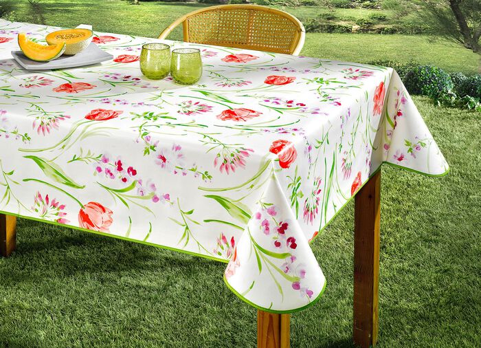 Wachstuchtischdecken mit farblich passendem Schr&auml;gband 