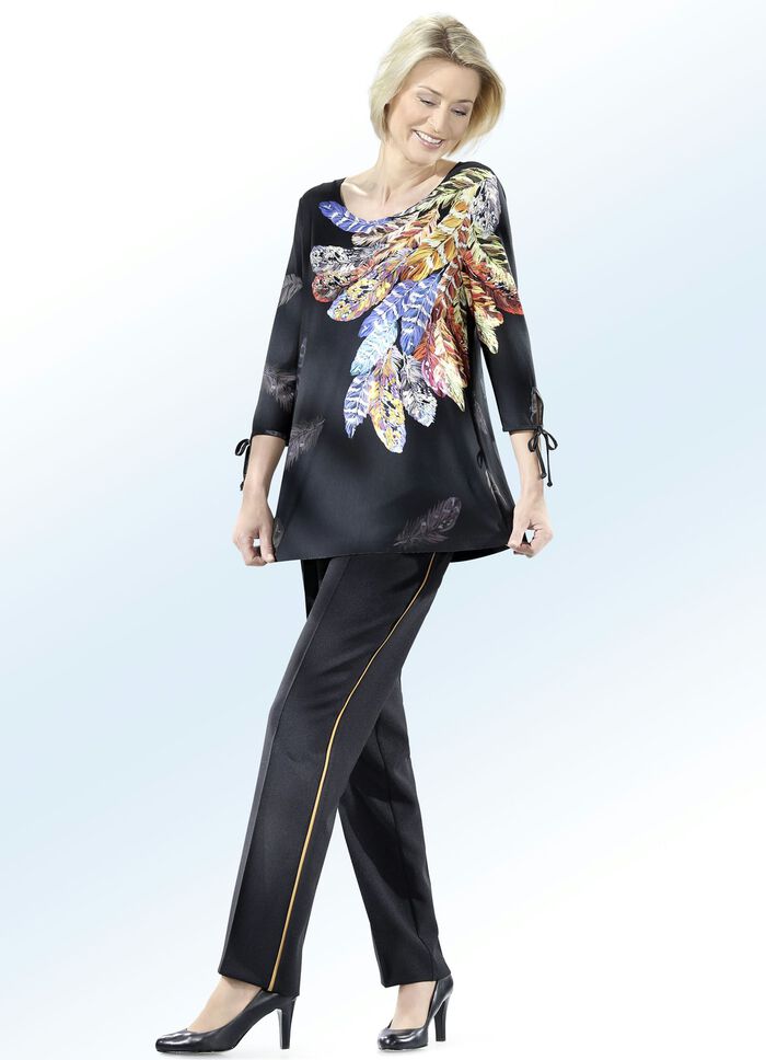 Hose mit trendiger Kontrastpaspel SCHWARZ-MESSING