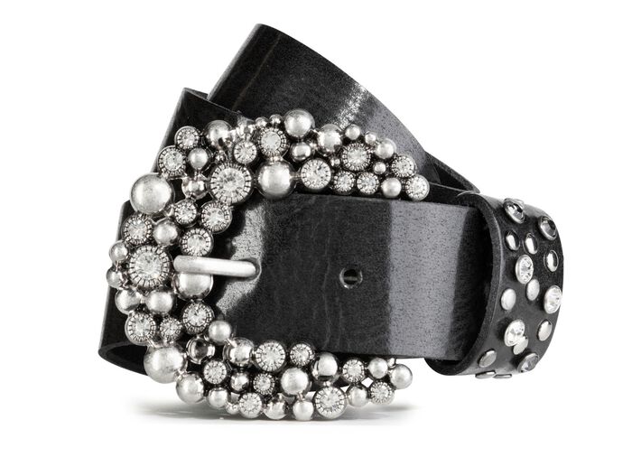 Lederg&uuml;rtel mit Glitzersteinchen SCHWARZ