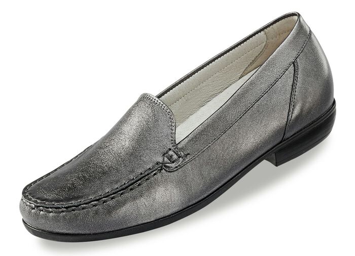 Waldl&auml;ufer Mokassin-Slipper aus edlem Rind-Nappaleder ALTSILBER