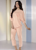 Schlafanzug mit 3/4-langen Fledermaus&auml;rmeln PFIRSICH