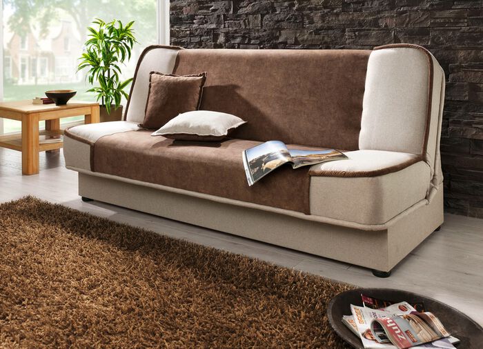 Schlafsofa mit Bettkasten und Dekokissen BRAUN-BEIGE
