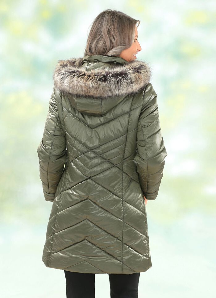 Longjacke mit abnehmbarem Kunstpelz-Besatz 