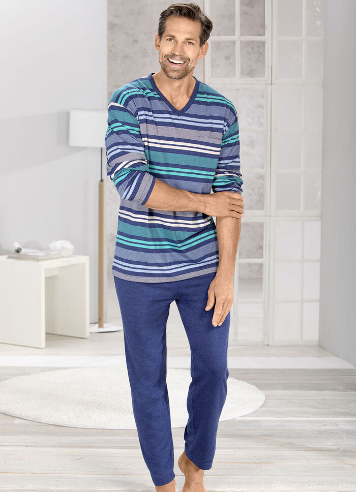Schlafanzug mit V-Ausschnitt und garngefärbtem Ringel 
