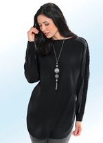Pullover mit Spitzenbesatz und Strasszier SCHWARZ
