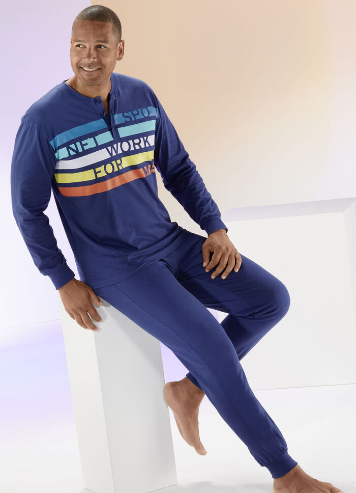 Schlafanzug mit Knopfleiste und Druckmotiv 