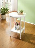 Teilmassiver Beistelltisch mit gedrechselten F&uuml;&szlig;en WEISS