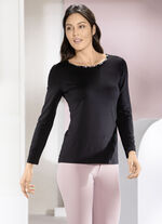 Shirt mit Schmucksteinen am Rundhalsausschnitt 