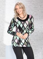 Ausdruckvolles Longshirt mit schwarzer Blende 