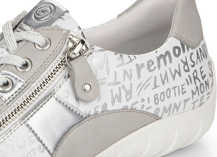 Remonte Sneaker mit bedruckten Bes&auml;tzen HELLGRAU-WEISS