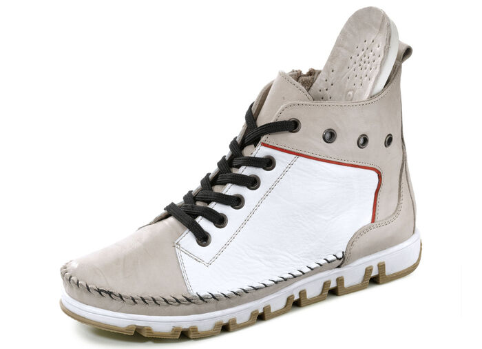 Gemini Mokassin-Schn&uuml;r-Bootie mit Knitter-Struktur KIESEL-WEISS