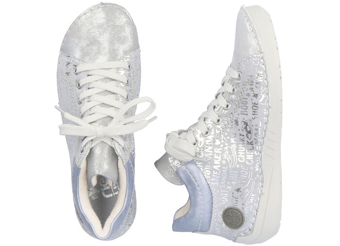 Rieker Schn&uuml;r-Bootie aus originell bedrucktem Synthetikmaterial SILBERGRAU-BLEU