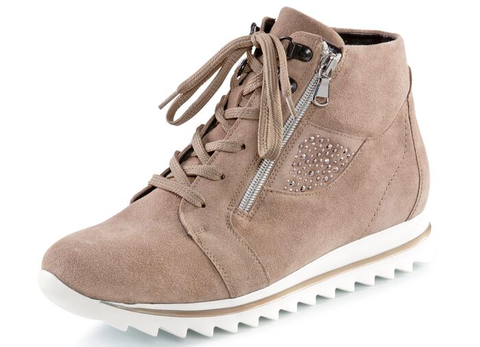Waldl&auml;ufer Schn&uuml;r-Bootie mit seitlichen Glitzersteinchen SANDBEIGE