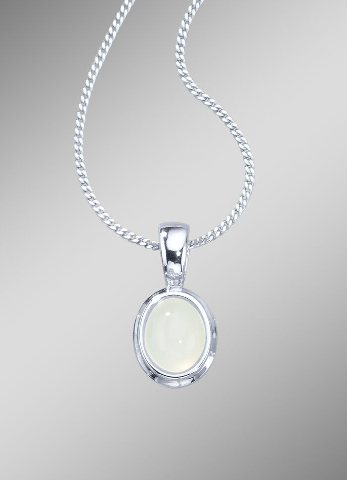 Anhänger mit Panzerkette und echtem, weißen Mondstein 