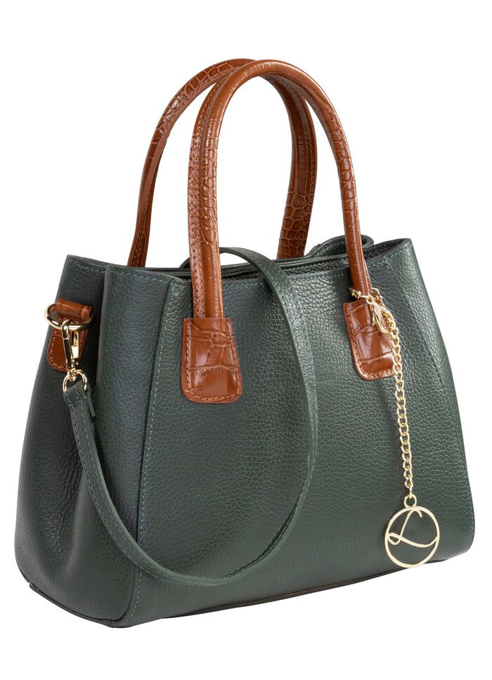 Laurina Tasche aus genarbtem Kalb-Nappaleder DUNKELGR&Uuml;N-BRAUN