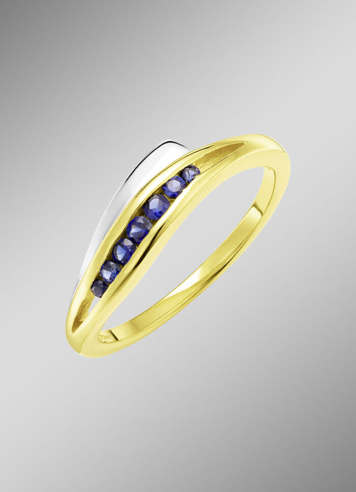 Damenring in Bicolor mit synth. Safir 