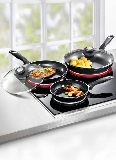 Aluguss-Profi-Pfannen-Set, 5-teilig, mit 3-facher Thermo-Keramikbeschichtung 