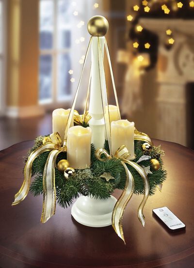 Adventskranz mit LED-Echtwachskerzen und Holzständer 
