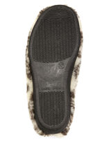 Warme Damen-Hausschuhe, mit Reißverschluss ECRU-BRAUN