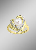 Vergoldeter Damenring mit Süßwasser-Zuchtperle 
