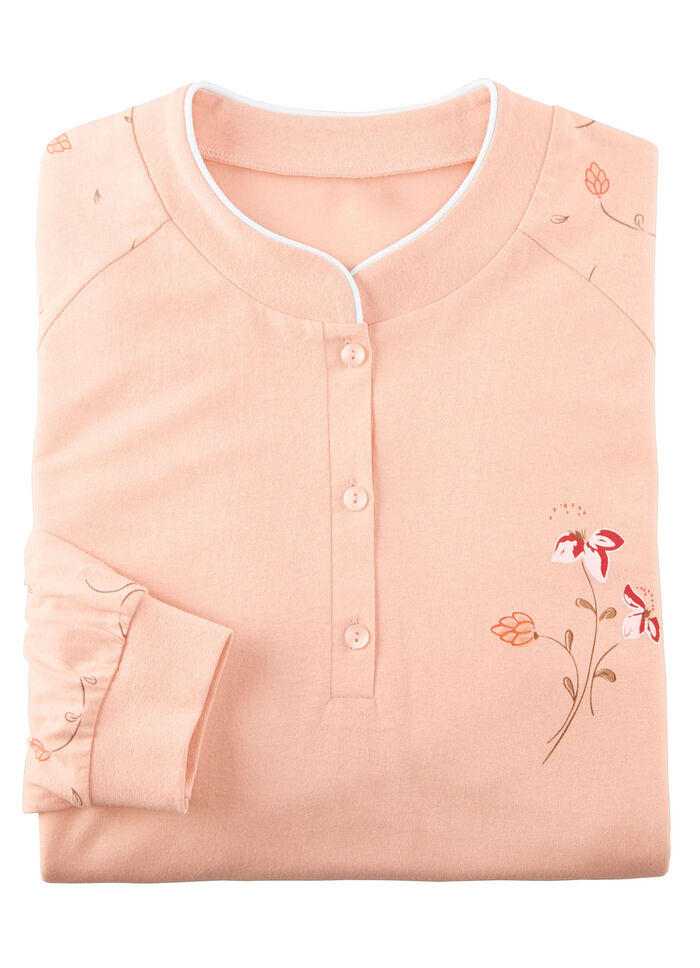 Nachthemd, Langarm mit B&uuml;ndchen und Knopfleiste APRICOT