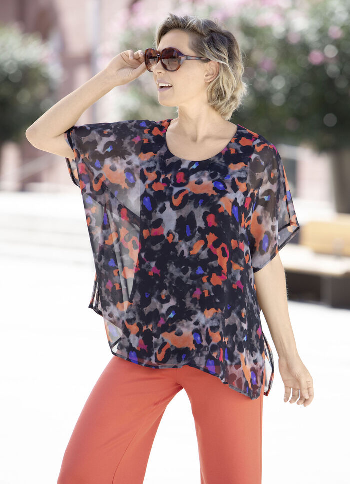 Doppellagiges Shirt mit Chiffon-Überwurf 